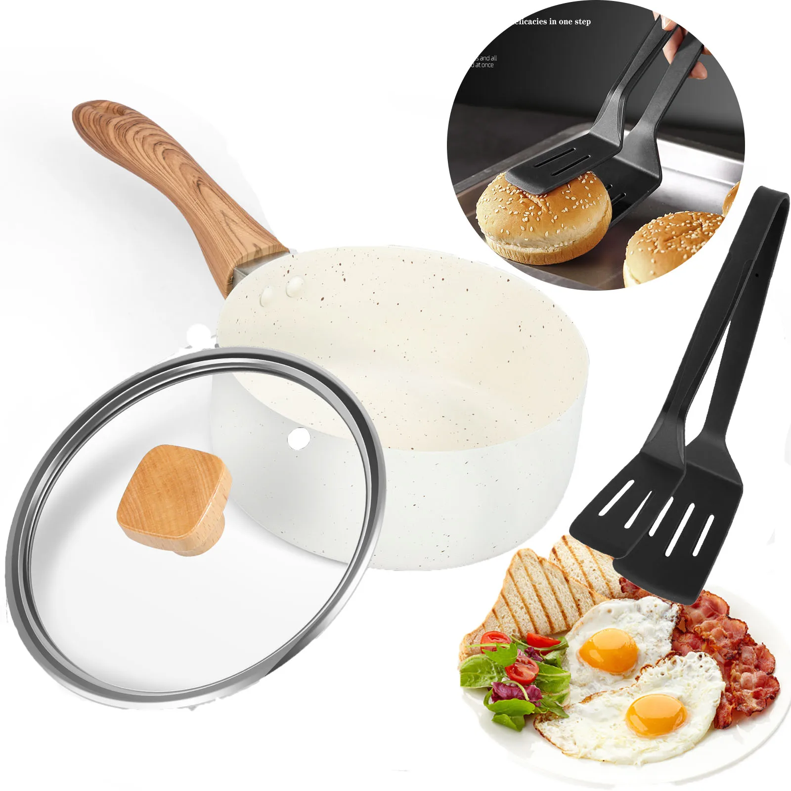 Non-Stick Saucepan with Tempered Glass Lid 1.2L Sauce Cooking Pan with Anti-Scald Handle Portable Milk Saucepan Sauce Pan Cooker