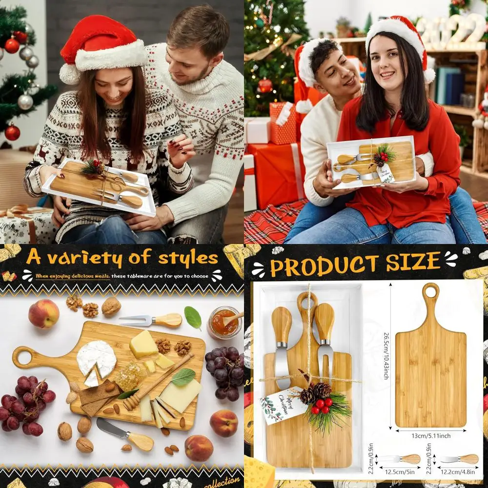 Elegante juego de tableros de queso de bambú: recuerdos de boda de 18 piezas con cuchillos, mini tableros y etiquetas de regalo a granel para Navidad y B