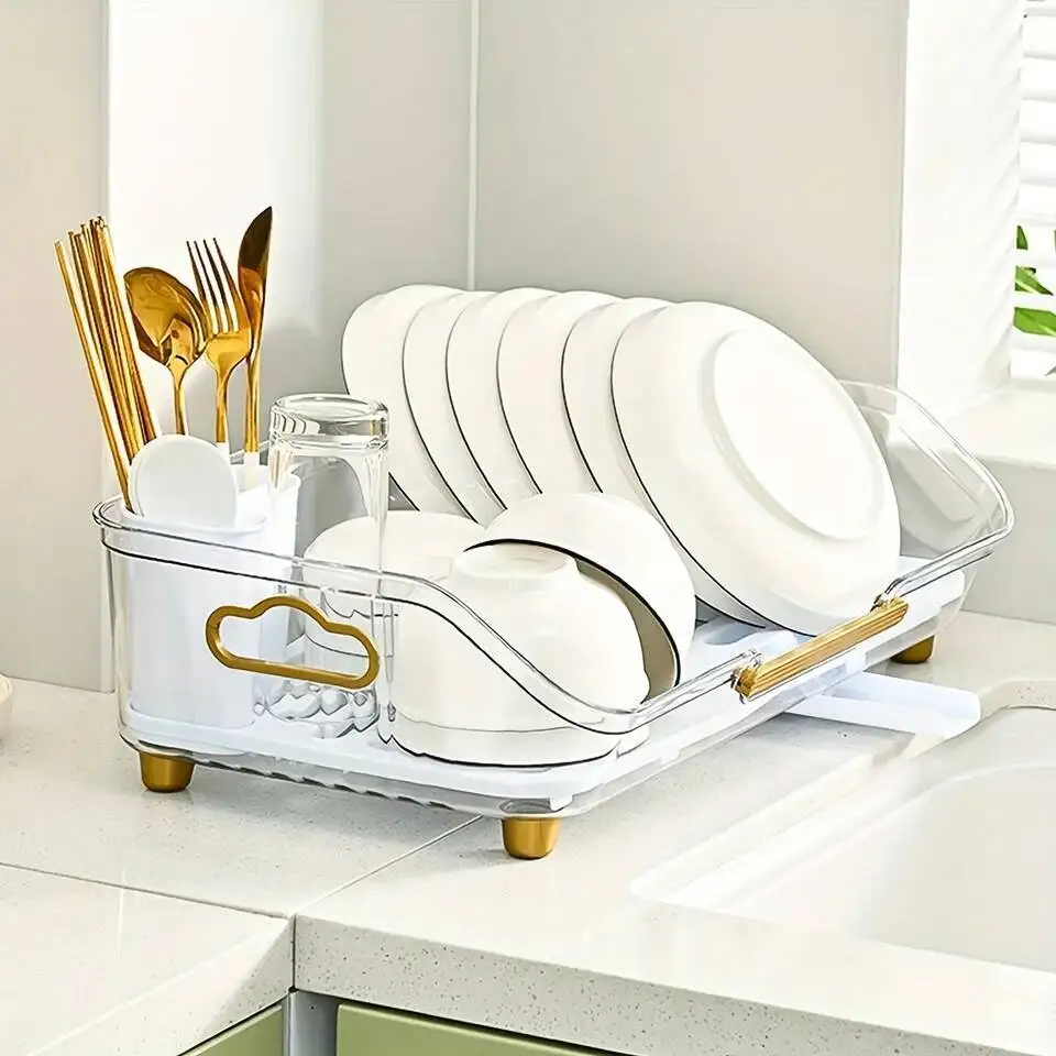 

Holder With Handle Draining Water, Kitchen Rack, A Utensil Storage Rack For Dishes And Bowls.