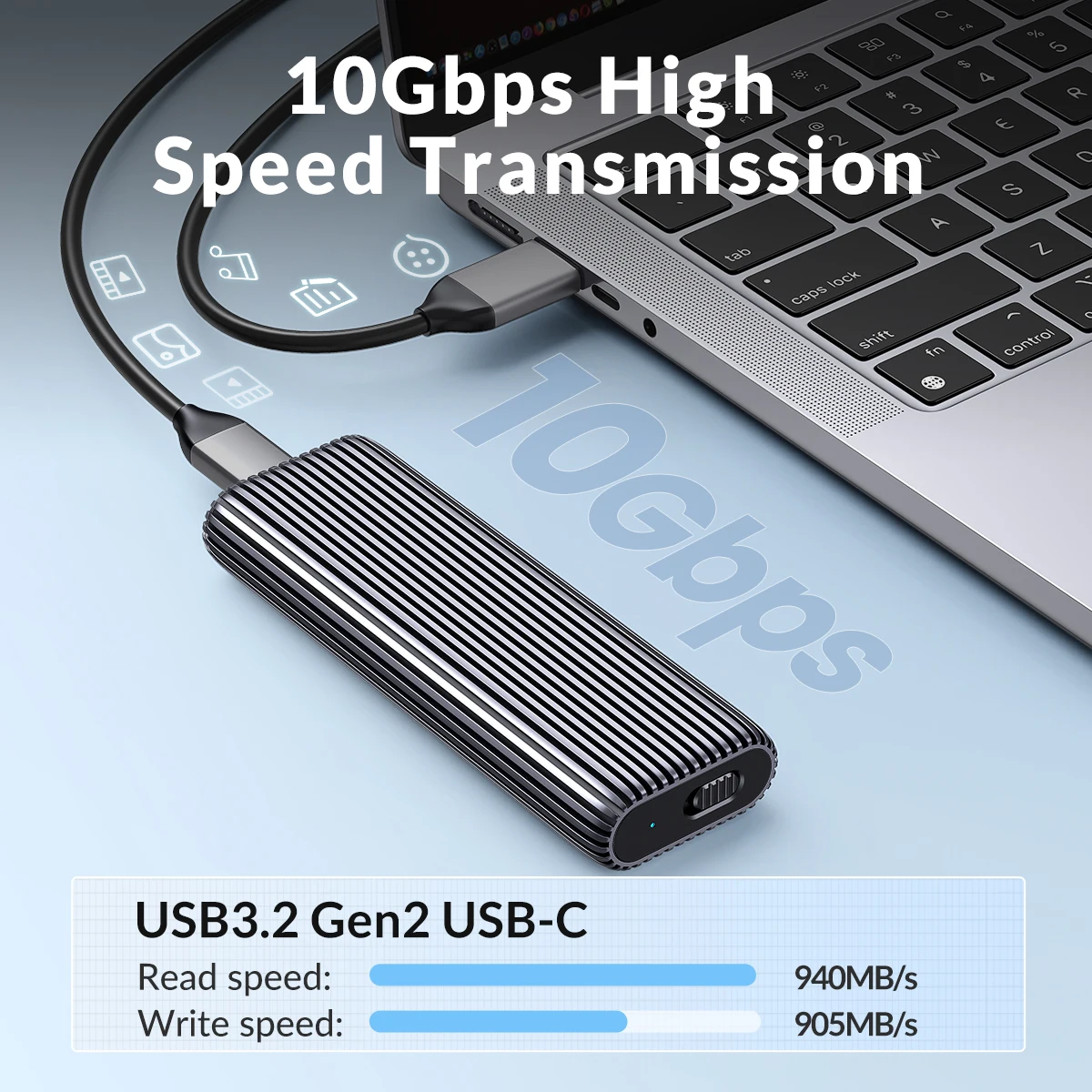 ORICO Tool Free Aluminum M2 NVMe SSD Enclosure 10Gbps PCIe Type C M.2 SSD Case NVMe M Key Solid State Drive Case Support UASP