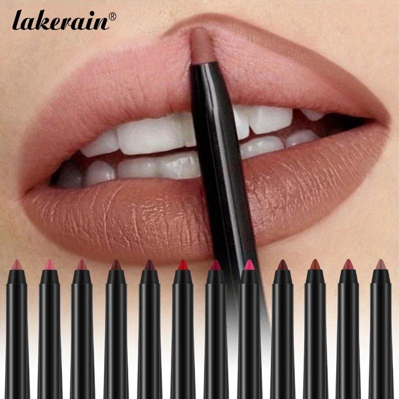 12 Kleuren Matte Lipliner Potlood Rode Contour Tint Lippenstift Waterdichte, Langdurige Antiaanbakbeker Vochtinbrengende Lippen Make-Up