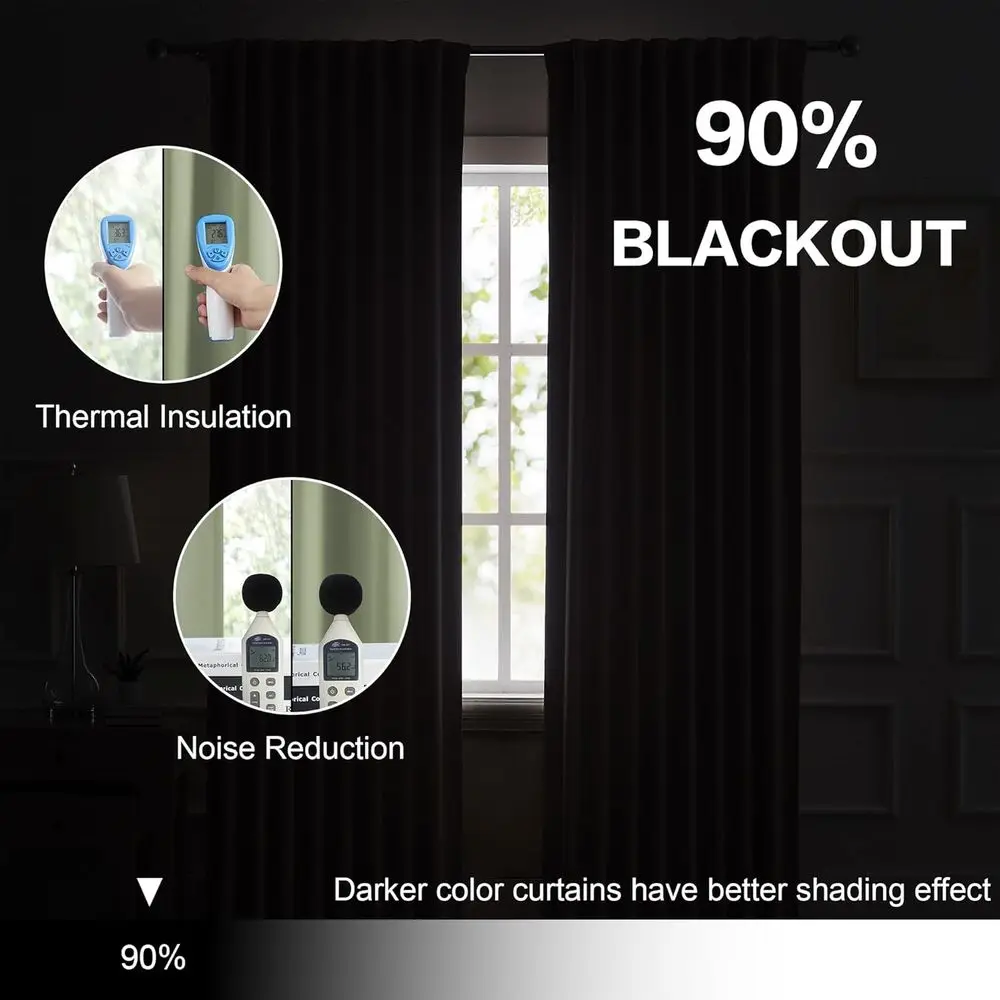 Rideaux bloquant la lumière vert sauge de 120 pouces avec languette arrière, 52 x 120, ensemble de 2 panneaux