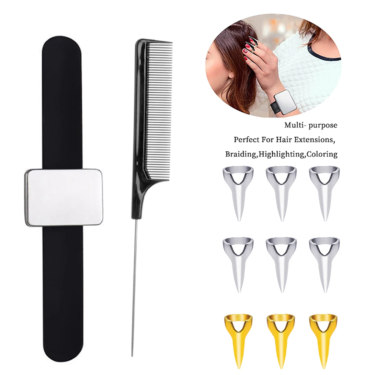 

11 шт., профессиональная антистатическая заостренная расческа, магнитный браслет, многослойное кольцо, наборы инструментов для укладки салона, специально для настоящих париков из волос