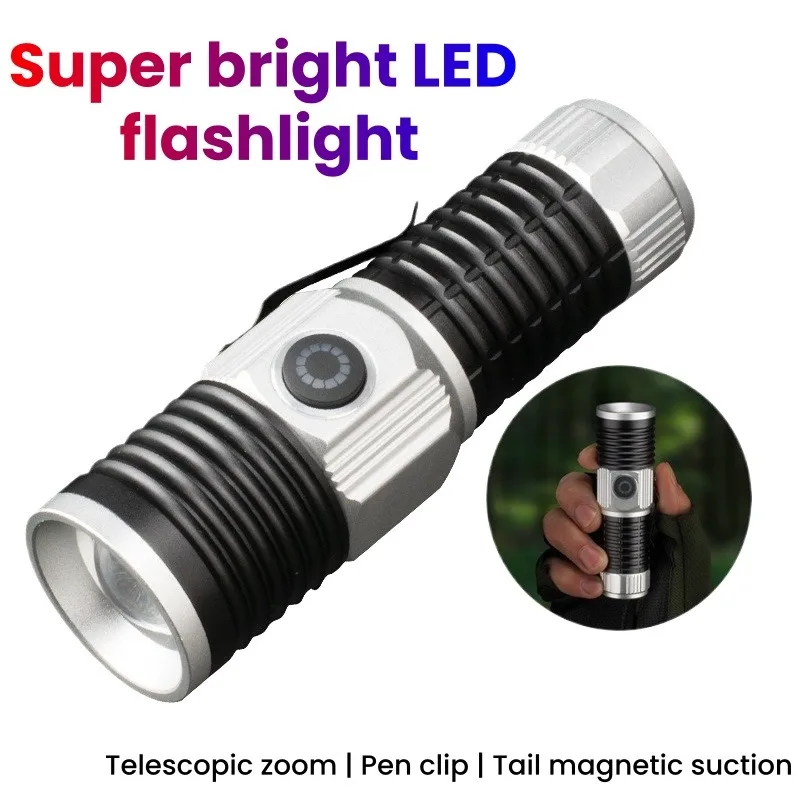 

Мощный мини-фонарик LED с зарядкой Type-C, зумом, клипсой для крепления, магнитом на торце, водонепроницаемый, для активного отдыха, походов, кемпинга, поиска