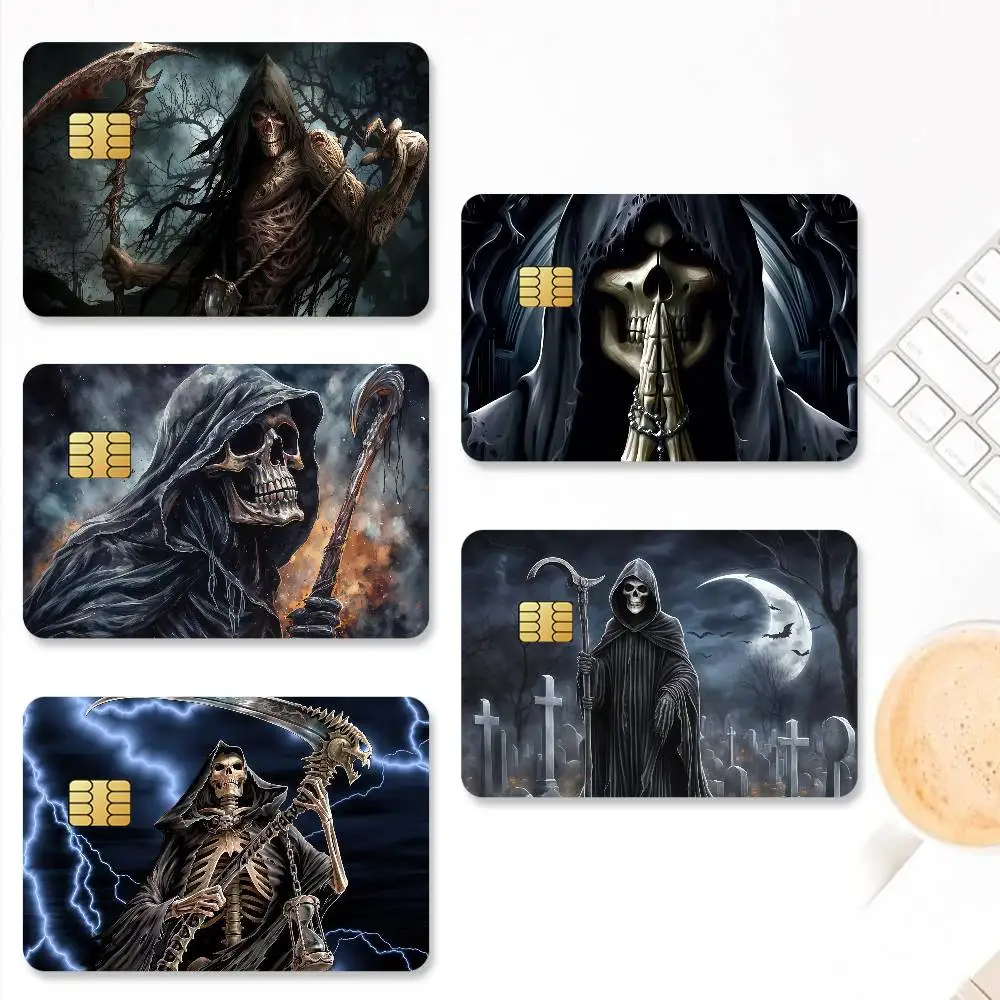 Horror Grim Reaper Scythe Credit Card Stickers Skin for Bank Debit Decorative Protection 4PCS Anti-scratch Waterproof