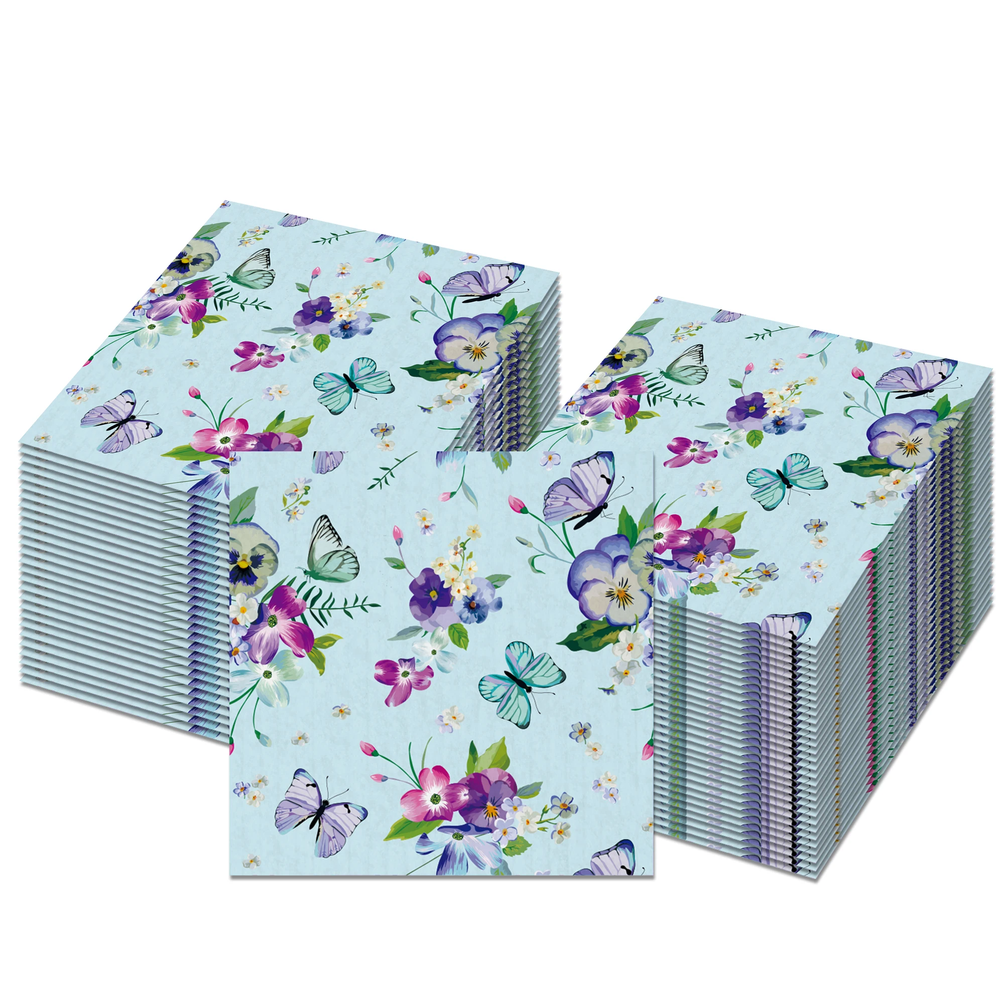 60Pcs Pastel Butterfly Floral Paper Napkins, Garden Theme Disposable Napkins for Wedding Bridal Shower Decorations