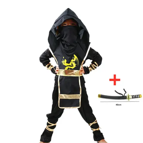 New Black Ninja Costume Boy Halloween Japanese Samurai Costume Kid Anime Muscle Costume with Foam Accessories Best Children Gift