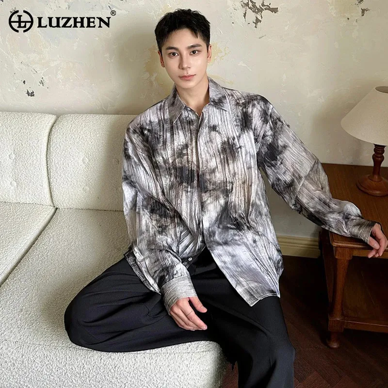 

LUZHEN Long Sleeve Shirts Pleated Wornout Design Trendy Men's Tops Original Street Wear High Quality Stylish Blouses New LZ4781