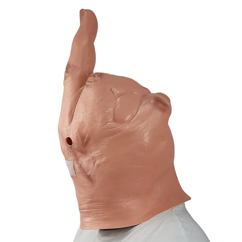 

CyCreative Personality Despises Vertical Middle Finger Latex Mask Halloween Creepy Fingers Mask Cosplay Spoof Headgear Props