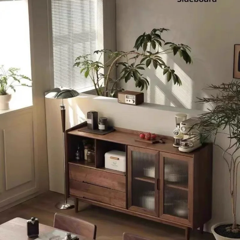 LX solid wood dining side simple living room locker walnut wall kitchen integrated cabinet