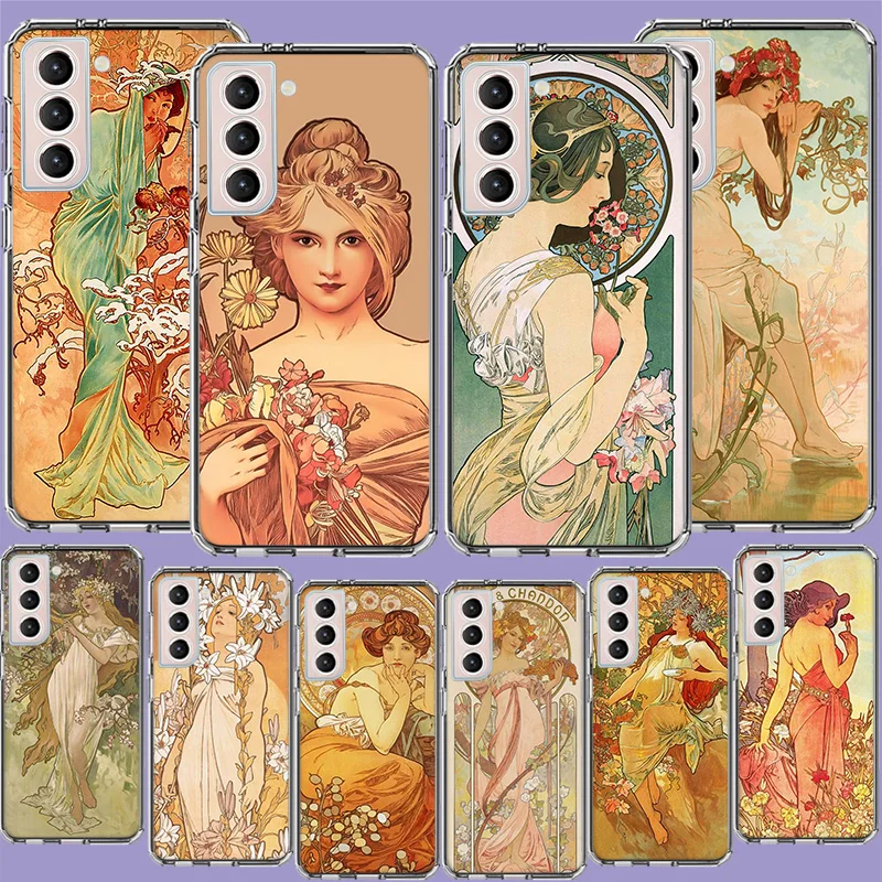 Alfons Mucha Primavera Phone Case For Samsung A04 A04S A15 A25 A35 A55 A05S Note 20 Ultra 10 Lite 9 8 M51 M32 M30S M21 M31 M52