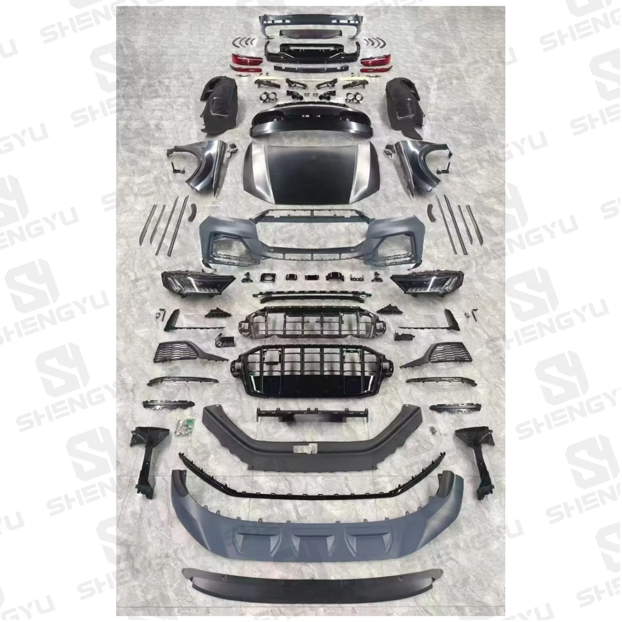 Car body system modified for Q7 2006-15 upgrade to 2023 SQ7 bumpers car lamps trunk hood fender rear diffuser