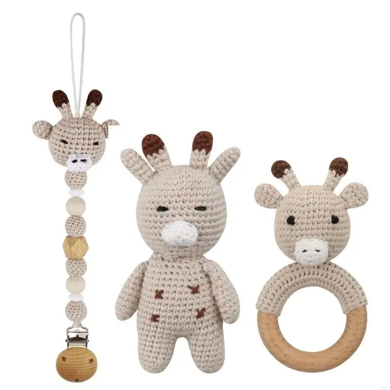 

19QF Baby Pacifier Clip Crochet Deer Doll Chewable Teething Bracelet Soother Chain Boy Girl Unisex Teether Infant Gift