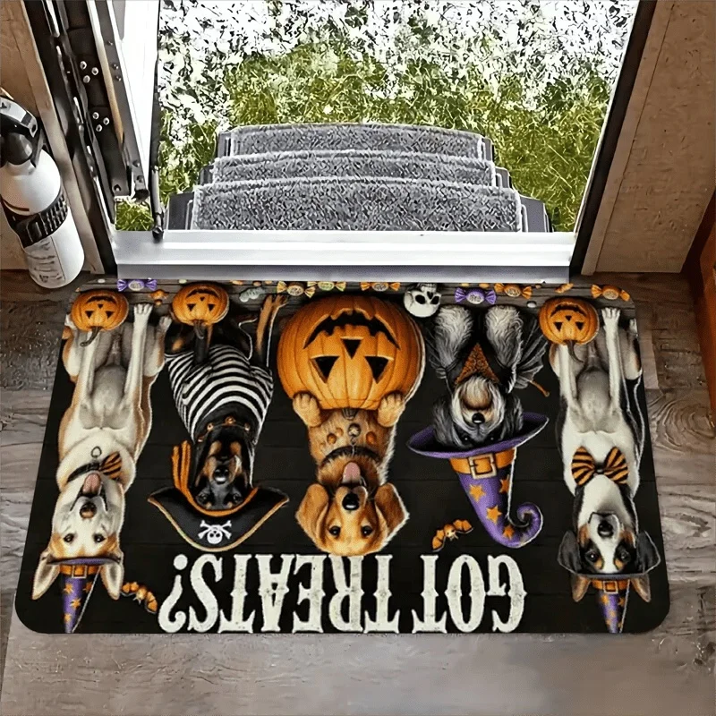 Newest Doormat Retro Halloween Dog Pumpkin Tombstone Print Doormat Flannel Non Slip Kitchen Entry Mat