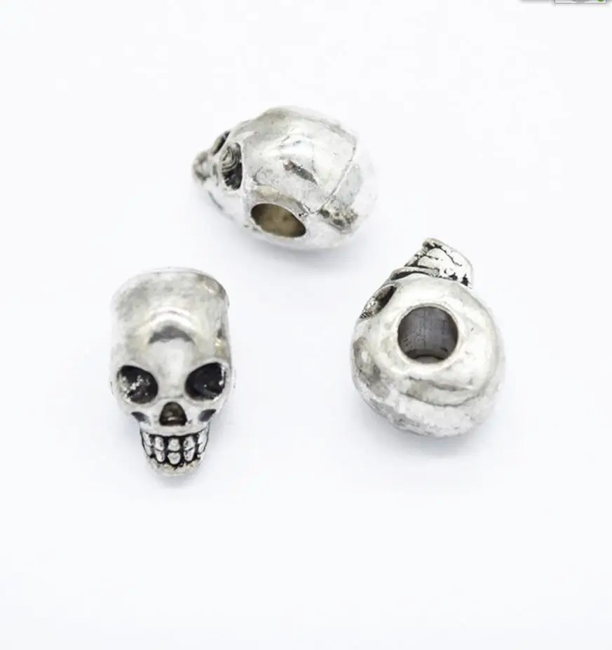

10pcs Nice Punk Hip-pop Antique Silver Color Skull Loose Beads 12*8*10mm Handmade Space Beads DIY Jewelrys hole 3mm F0854