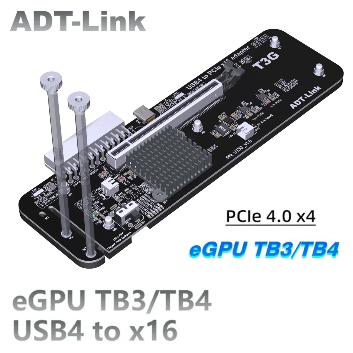 ADT UT3G-V1.6 For NUC/ITX/STX/Nootbook PC Graphics Card External USB4 to PCIe 4.0 x16 Connector eGPU Adapter for Thunderbolt 3/4