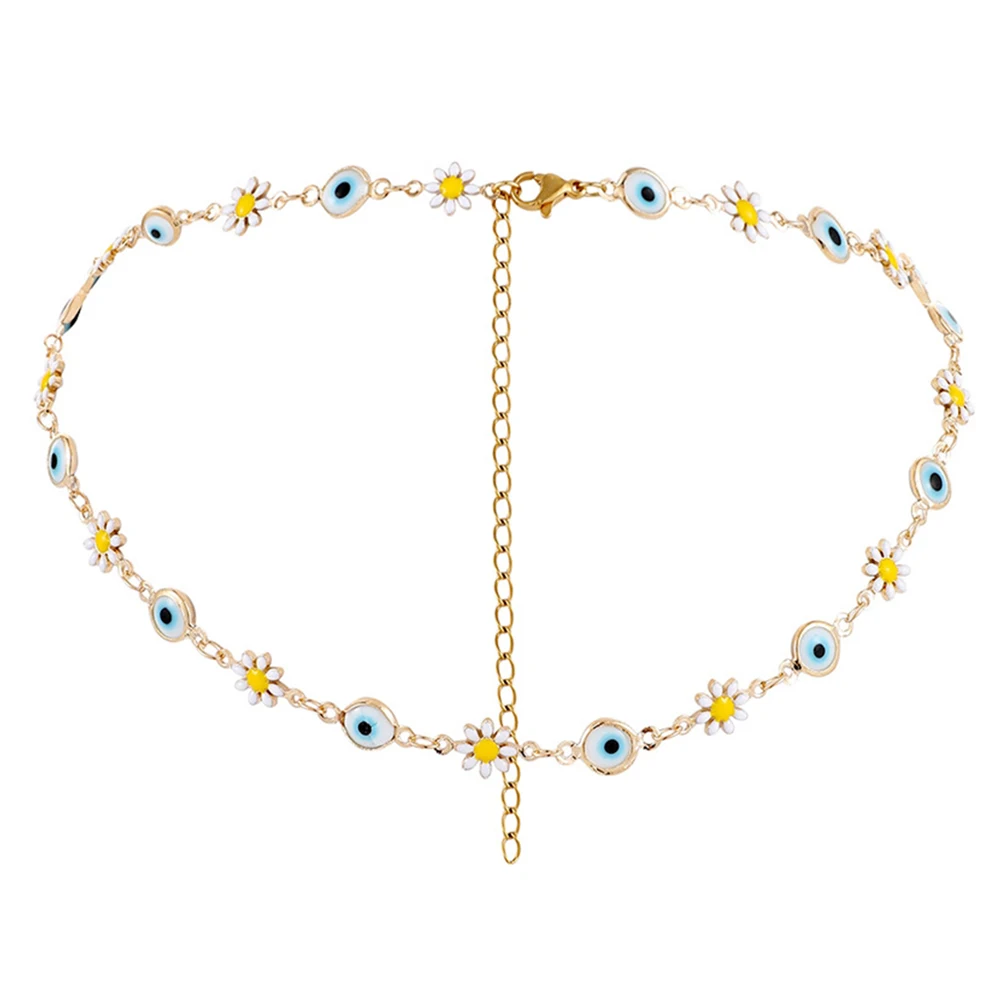 

Copper Flower Evil Eye Necklace Daisy Clavicle Chain Short Choker Necklaces for Women Nickel Free Elegant Unique Everyday Wear