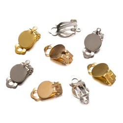 50pcs Ear Clips Earrings Gold Silver Plated Iron Blank Setting Base Fit 10mm Glass Cabochons DIY Jewelry Making Components Craft