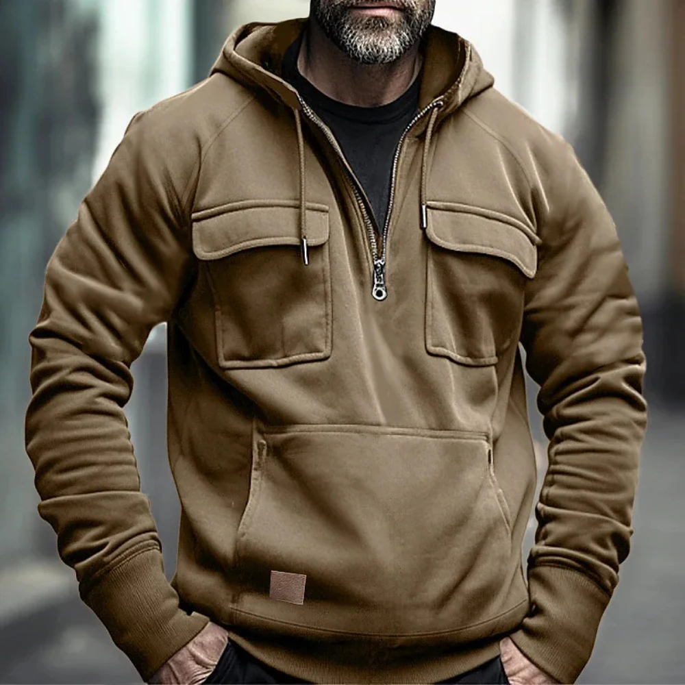 Half Zipper Men's Tactical Hoodies Solid Warm Fleece Sweatshirts Multi Military Pockets Male Hooded Jackets Thick Outdoor Polar