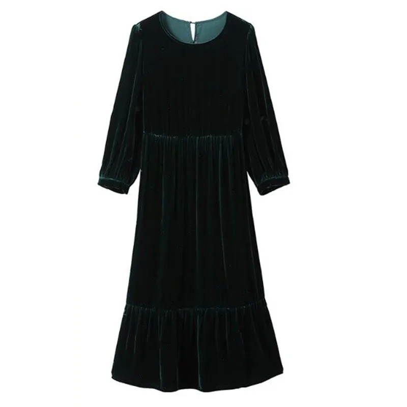 Hiver V0intage robe longue femmes doux printemps trois quarts manches robe en velours français élégant fée robe en velours automne Chic