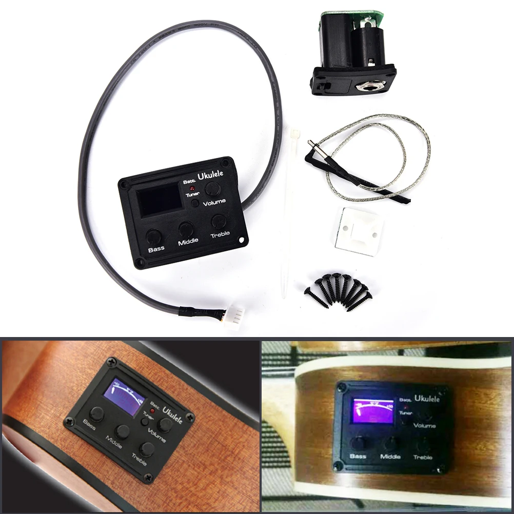 Ukulele Ukelele Uke Piezo Pickup Preamp 3-Band EQ Equalizer Tuner System With LCD Display