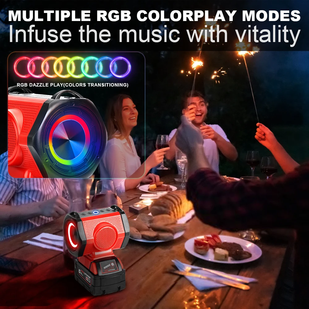 مكبر صوت بخاصية البلوتوث قابل للنقل لميلووكي 18 فولت مشغل بطارية ليثيوم مكبر الصوت مع منفذ USB من النوع C تهمة للتخييم #4