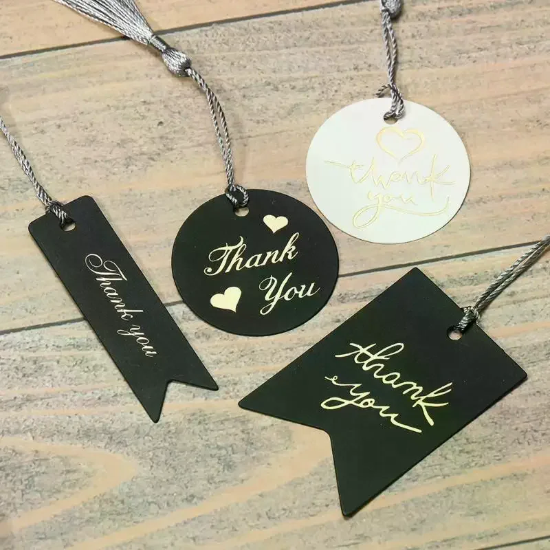50Pcs Black White Paper Card Handmade Gift Wrapping DIY Jewelry Accessories Price Label Bronzing Stamping Thank You Tags