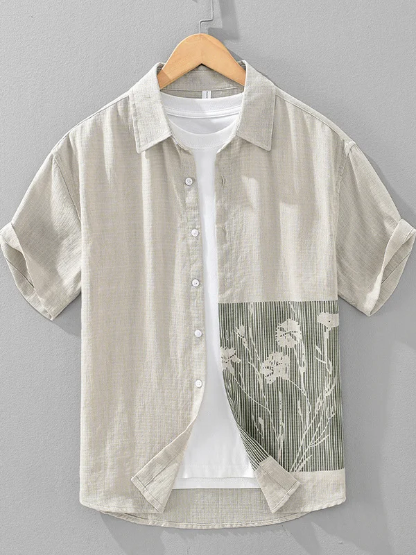 

Color Blo Patchwork ort Sve Men's Top Collarl Printed Polyester Fiber Casual ort Sve irt Youth Faion