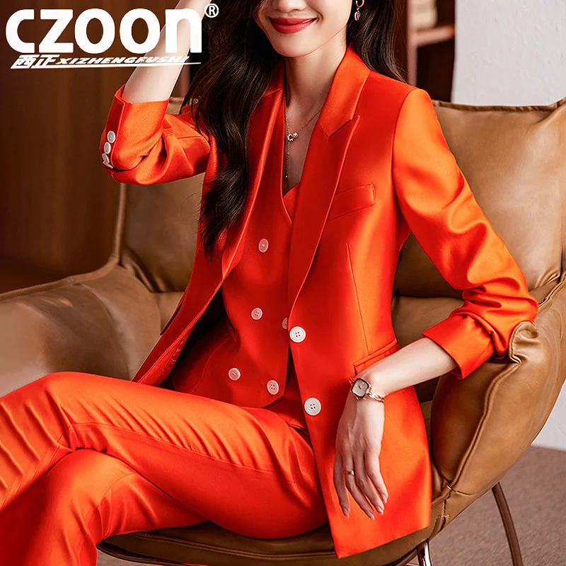 Fashion Elegant Pink High-End Small Business Suit Coat2022Autumn and Winter Elegant Vest Suit Three-Piece Korean Women\'s Clothin