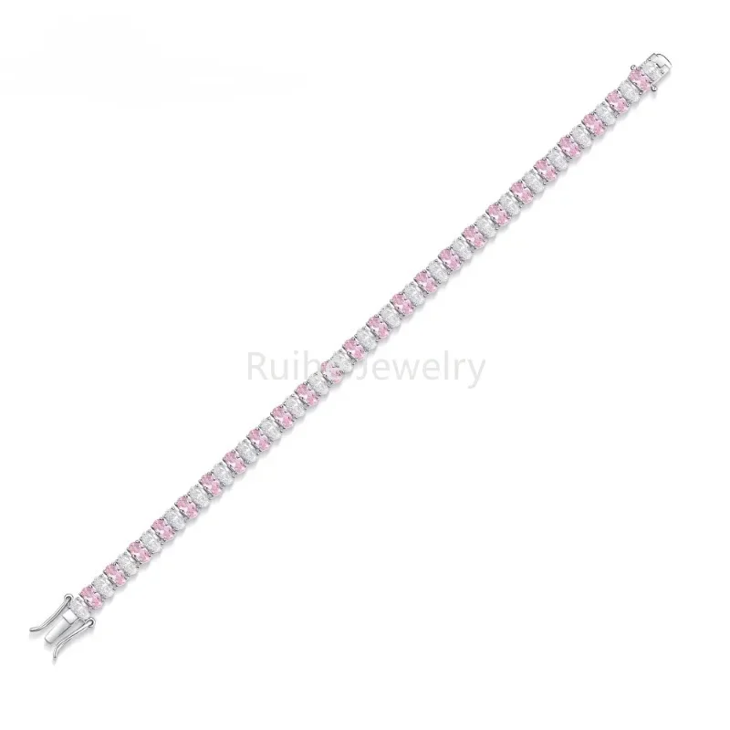 Ruihe New 925 Silver Pink White Simulated Diamond Cubic Zirconia Bracelet for Women Gemstones Jewelry Couple Bracelet Jewelry