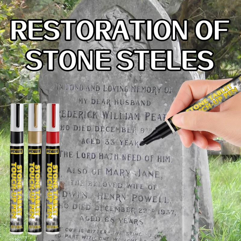 Special Pen for Pet Tombstones, Professional Inscription Repair, Color Restoration, Waterproof and Non-Fading, Can Make Faded or Blurred Writing Clear Again, Restore the Clarity of the Beloved Writing, Preserve Memories, Can Be Used for Repairing and Decorating Tombstones, Monuments, Etc