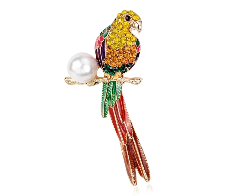 New Pearl Pearl Parrot Brooch Crystal from Austrian Corsage clothing accessories For Women and female Fit man