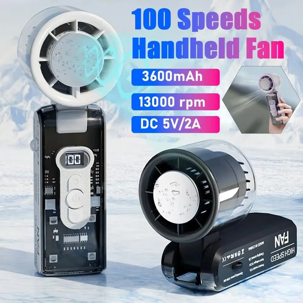 

Foldable Personal Cooling Fan Portable LED Display Electric Mini Turbo Fan 100 Speeds USB Rechargeable Folding Travel Fan