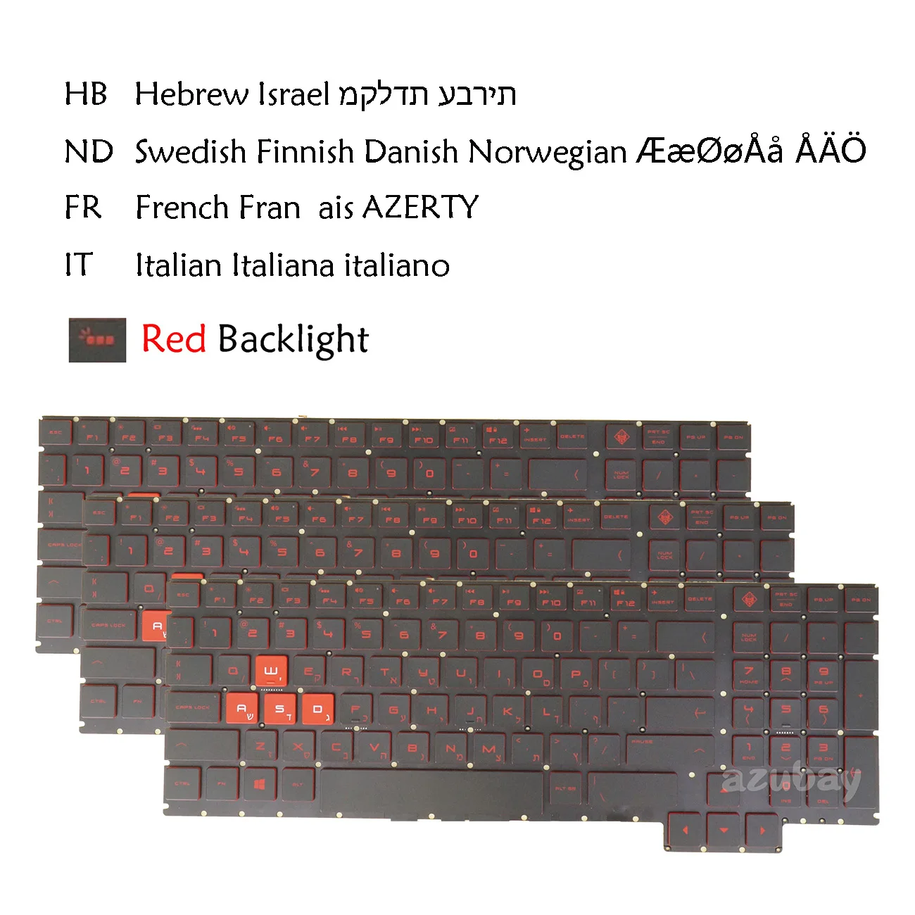

Swedish Finnish Danish Norwegian French AZERTY Italian Hebrew Keyboard For HP Omen 15-CE000 15t-ce000 NSK-XG0BQ Red Backlit