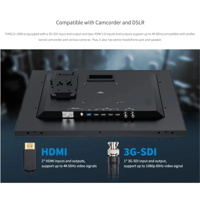 شاشة فيديو Feelworld FVM215-1000 مقاس 21.5 بوصة 1000NIT Pro، 4K I/O، طاقة V-Mount/XLR، LUT ثلاثية الأبعاد، أدوات تحليل الصور، قابلة للتركيب على VESA