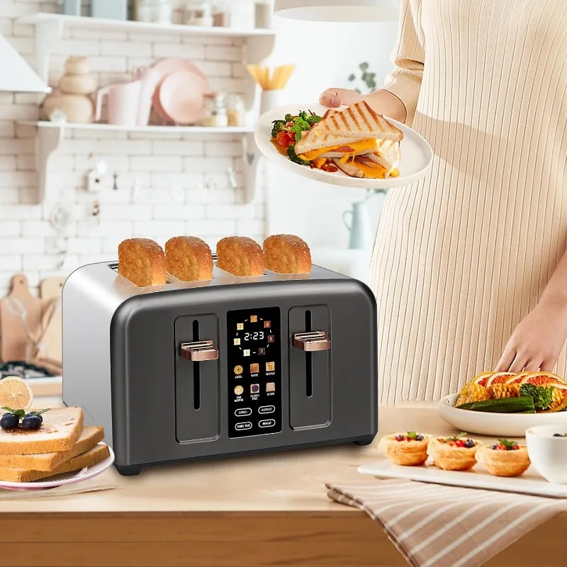 4 Slice Stainless Toaster & Touch Control, LCD Display, 6 Bread Type, 7 Shade Settings, 1.5'' Wide Slots,Removable Crumb Tray