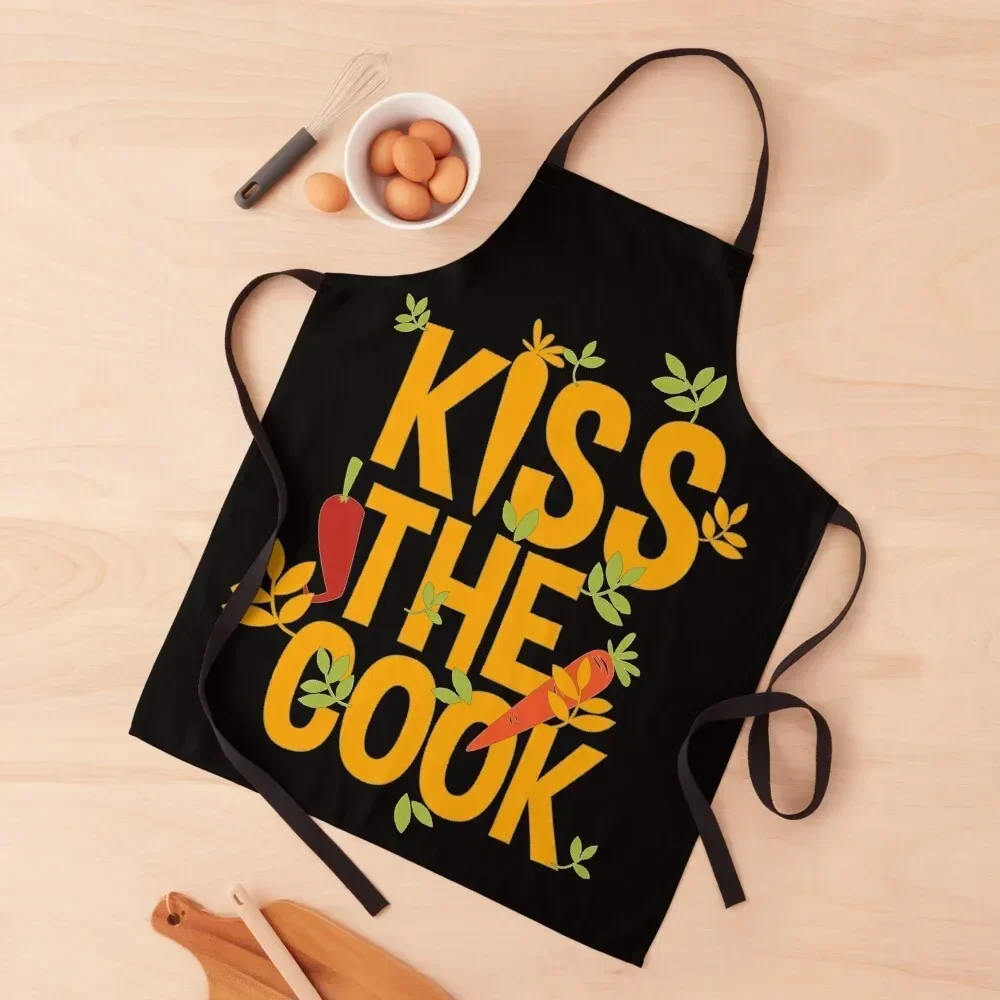 

Фартук KISS THE COOK, рабочие халаты для женщин, уборка для женщин, кухонная утварь, тканевый фартук с отделкой