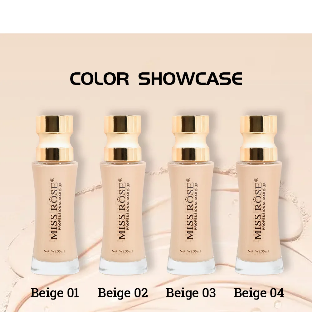 MISS ROSE Long‑lasting Foundation Makeup Natural Sheer Coverage Concealer Liquid Sweat‑proof Non‑fade Daily Facial Base Cosmetic
