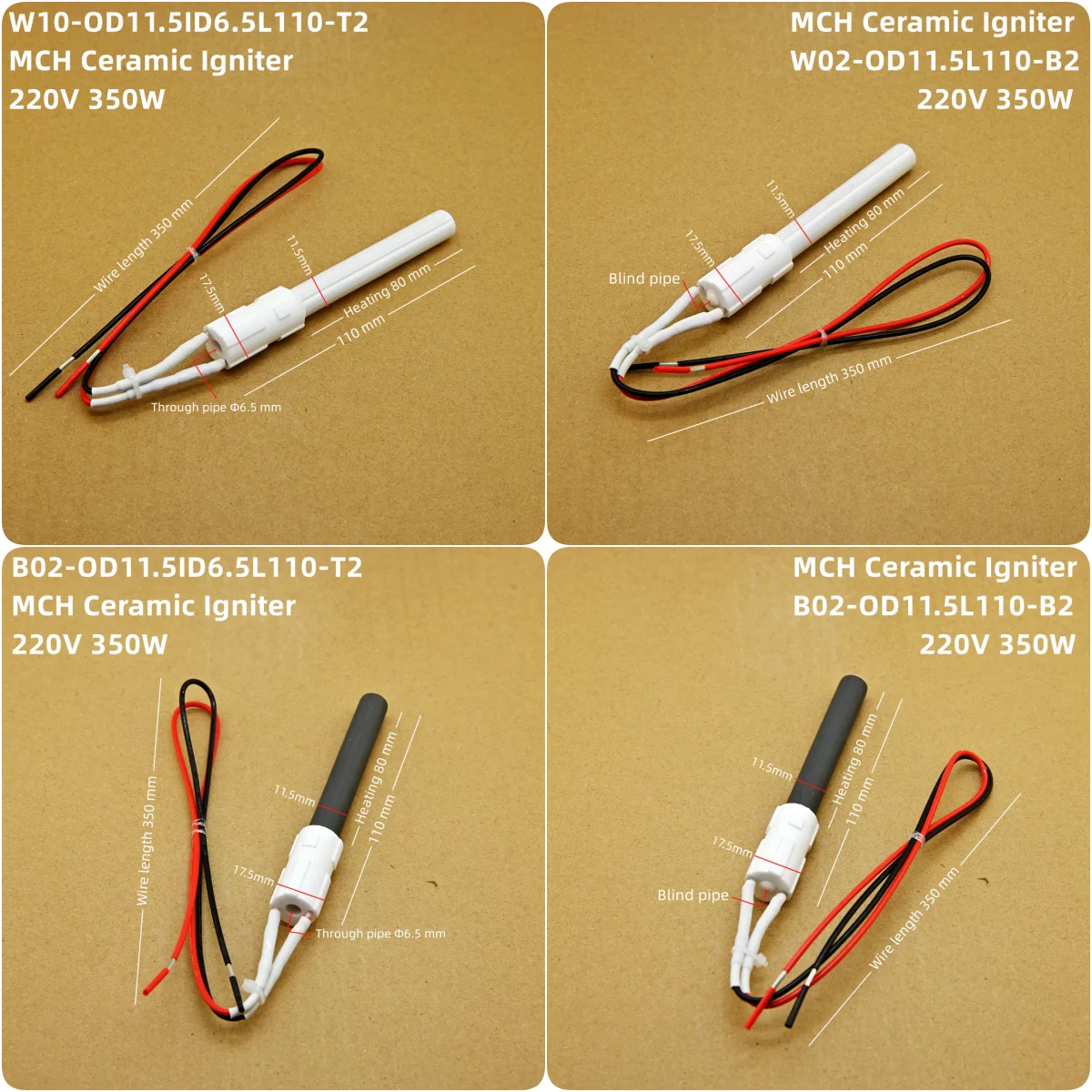 Ceramic igniter 220V 350W, quick ignition for home appliance accessories pellet stove igniter 110mm