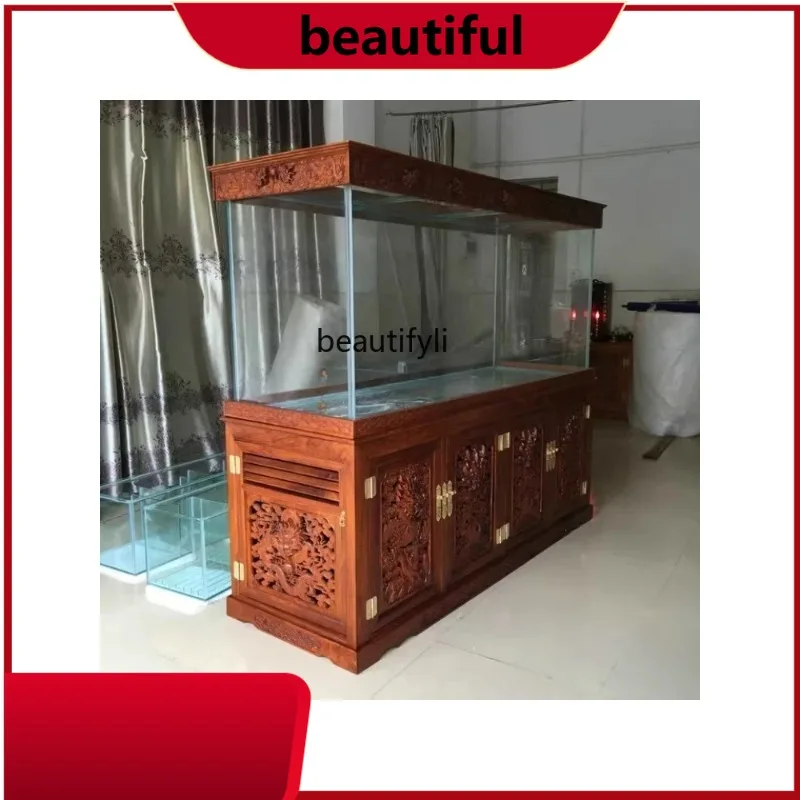 Rosewood Fish Tank Aquarium Large Living Room Dragon Fish Tank Chinese Solid Wood Fish Tank Cabinet Rosewood Base Cabinet  H
