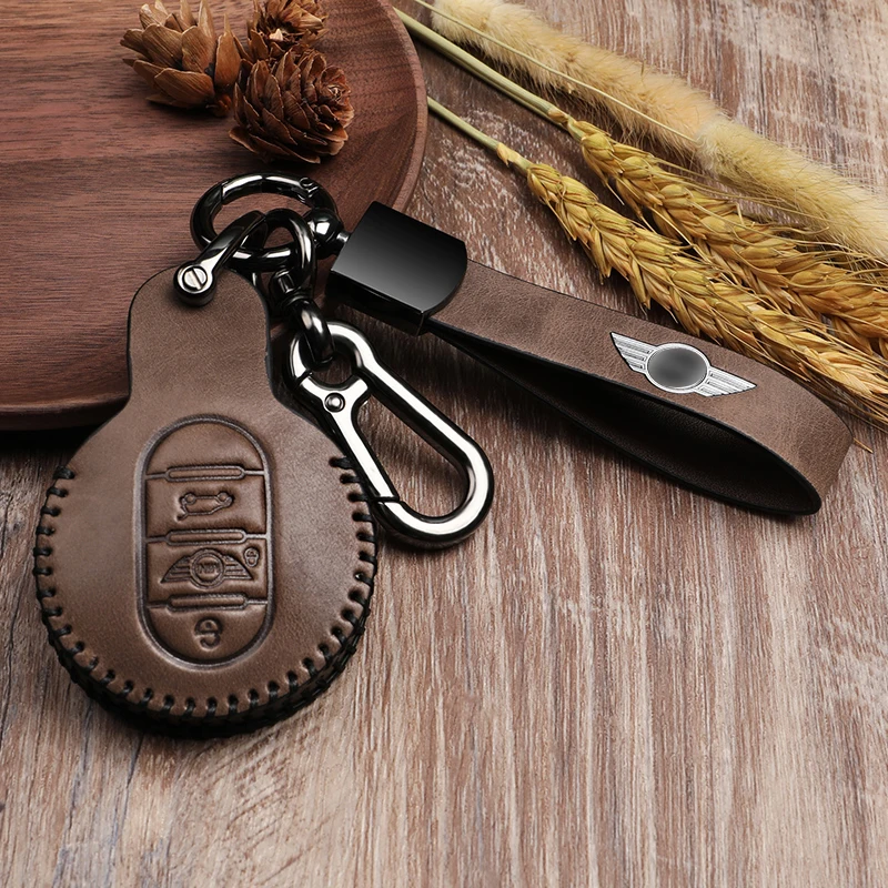 Leather Car Key Case Cover for BMW MINI COOPER S ONE JCW F54 F55 F56 F57 F60 CLUBMAN COUNTRYMAN Remote Fob Holder Shell Keychain