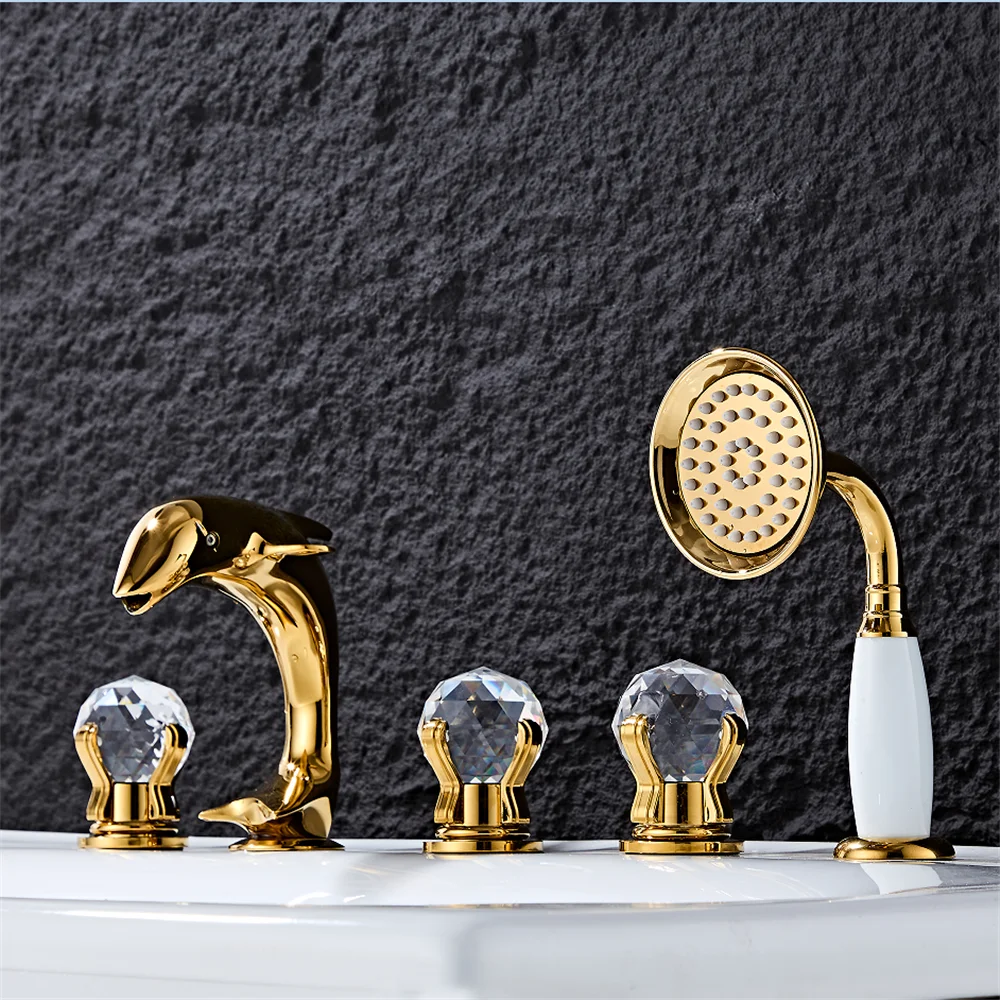 Gold Dolphin Bathtub Faucet Widespread Bathtub Sink Mixer Tap black Brass Bathroom Bath Shower Faucet with Hand shower Head