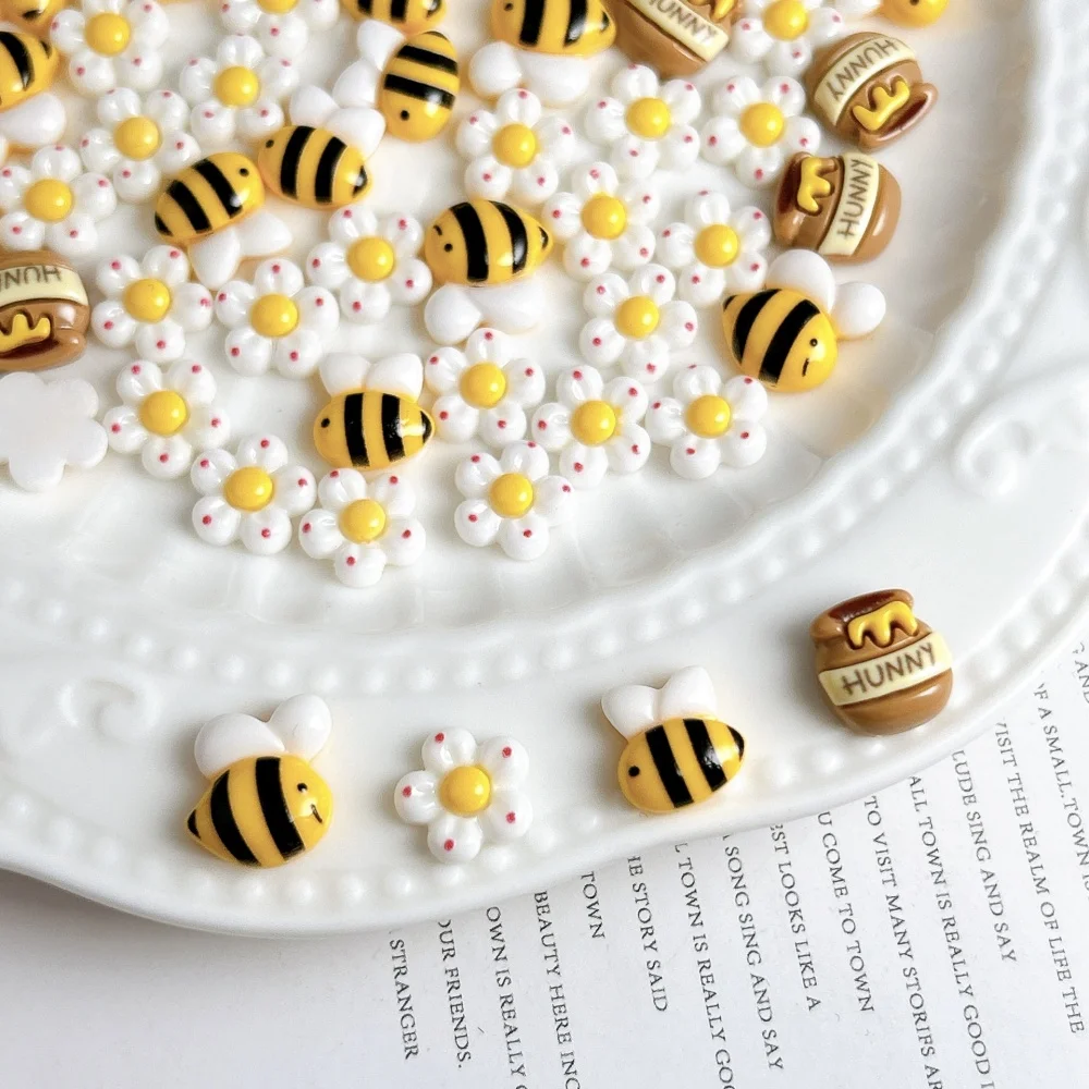 20-100PCS Mini Bee Daisy Honey Pot Resin Nail Charms Flatback Slice For Nail Art DIY Cream Glue Phone Case Epoxy Craft Decor ﻿