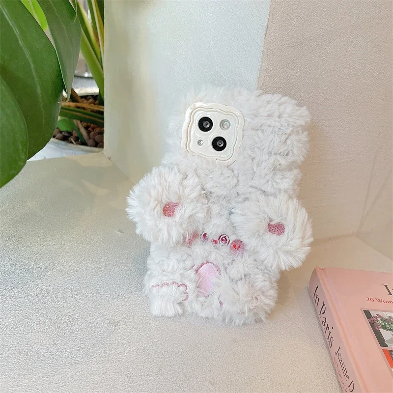 Soft Plush Camera Protect Phone Case for Huawei P40 P50 P60 Pro Pura 70 Pro Cute 3D Cartoon Furry Warm Winter Fur Cover Cases