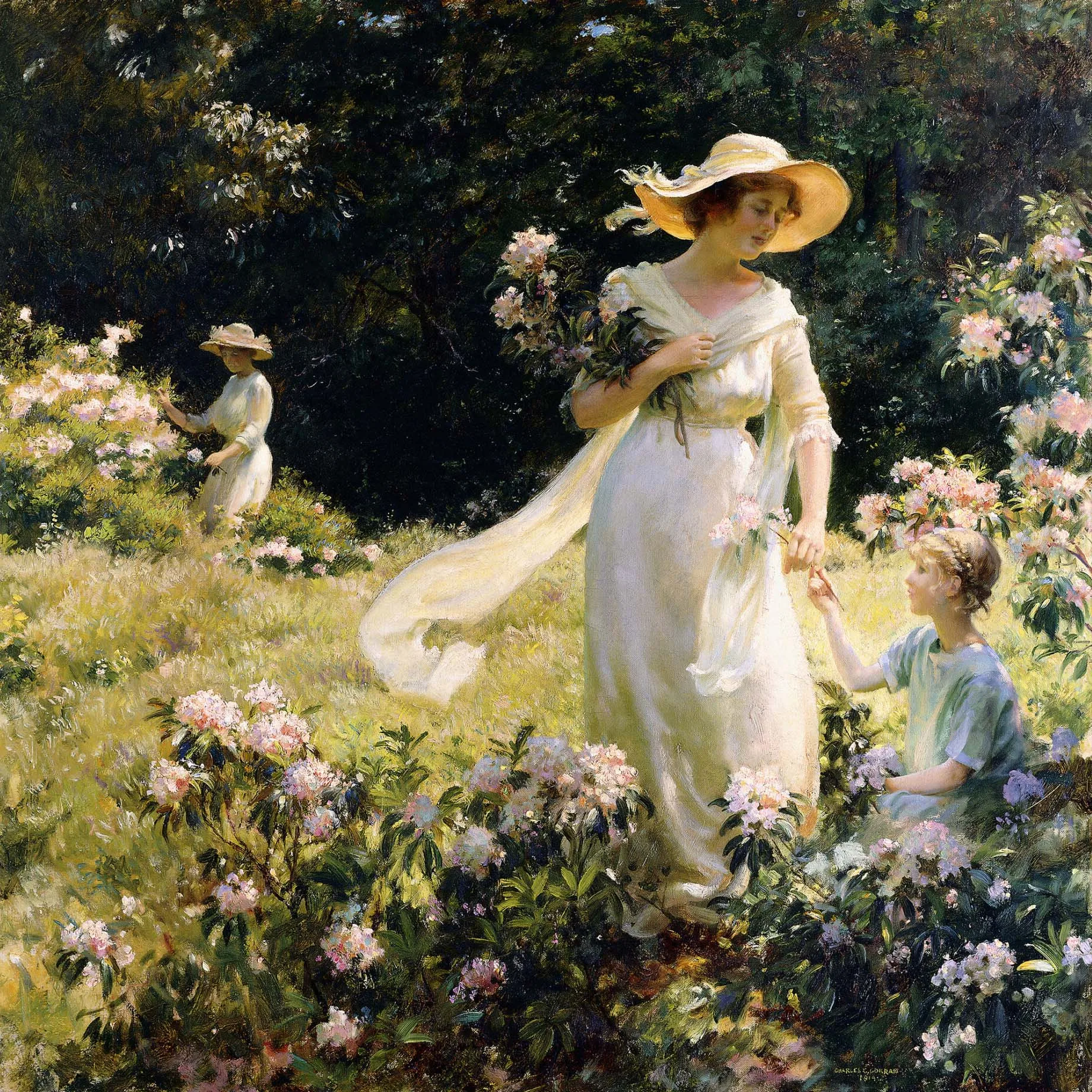 Charles Courtney Curran paintings,Among the Laurel Blossoms,Impressionist figure painting,Hand painted famous painting replica