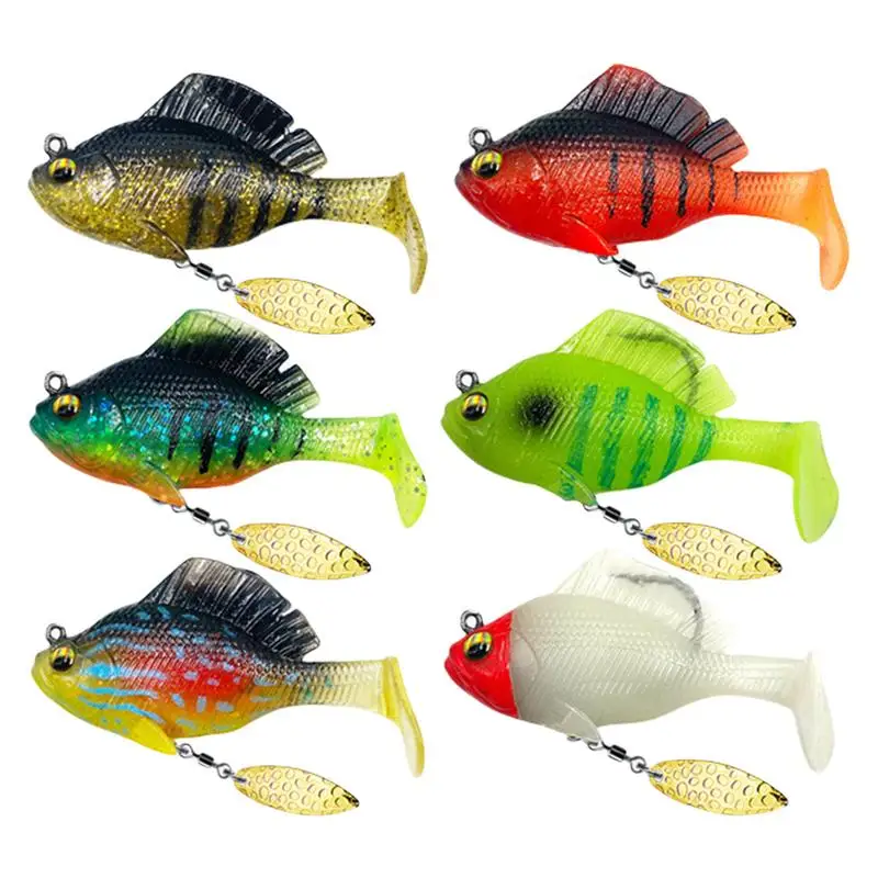 

Pre-Rigged Jig Head Soft Fishing Lures 6pcs Fishing Bait For Freshwater Saltwater Easy Catching 3D Eyes Lures For Family Fishing