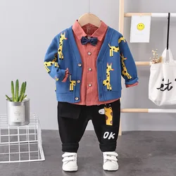 Baby Boy Fall Clothes Cartoon Lovely Deer Long Sleeved Single Breasted Cardigan Coats Shirts Casual Pants Boys Boutique Clothing