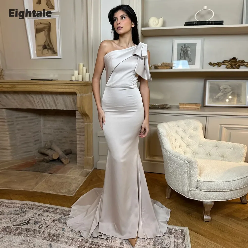 Eightale árabe vestido de noite um ombro personalizado baile de formatura cetim até o chão sereia zíper vestido de festa de casamento vestidos de gala