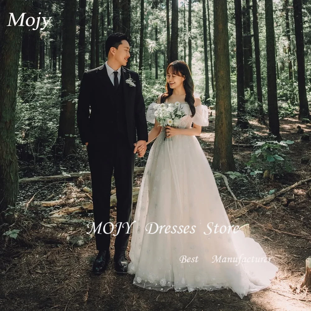 

Mojy Elegant Korea A-Line Wedding Dresses Photo Shoot Strapless Floor Length Bridal Gowns Corset Back Formal Dress Custom