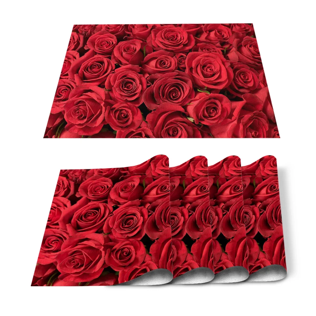 Red Rose Placemat Set Floral Blossom Place Mats for Dining Table, Banquet Flower Romantic Valentine's Day Table Mats 12x18Inch